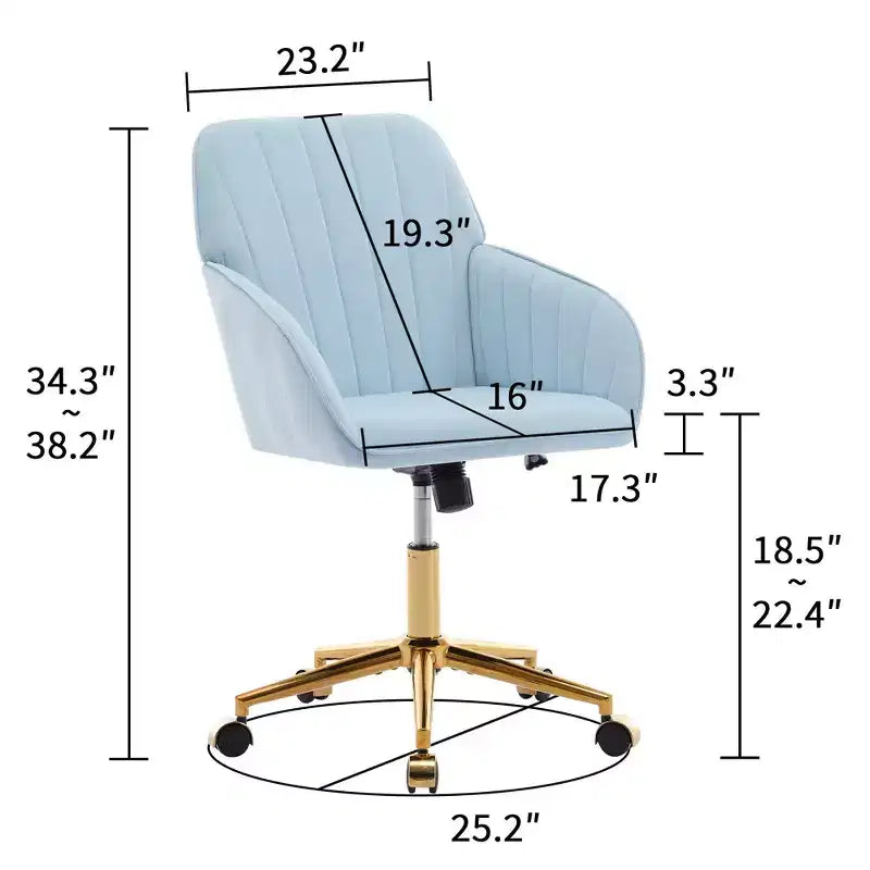 Okak Height-Adjustable Office Chair with Golden Metal Base, Computer Chair with Wheels and Backrest, Comfy Chair for Office, Home