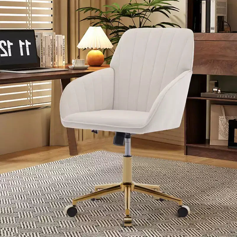 Okak Height-Adjustable Office Chair with Golden Metal Base, Computer Chair with Wheels and Backrest, Comfy Chair for Office, Home