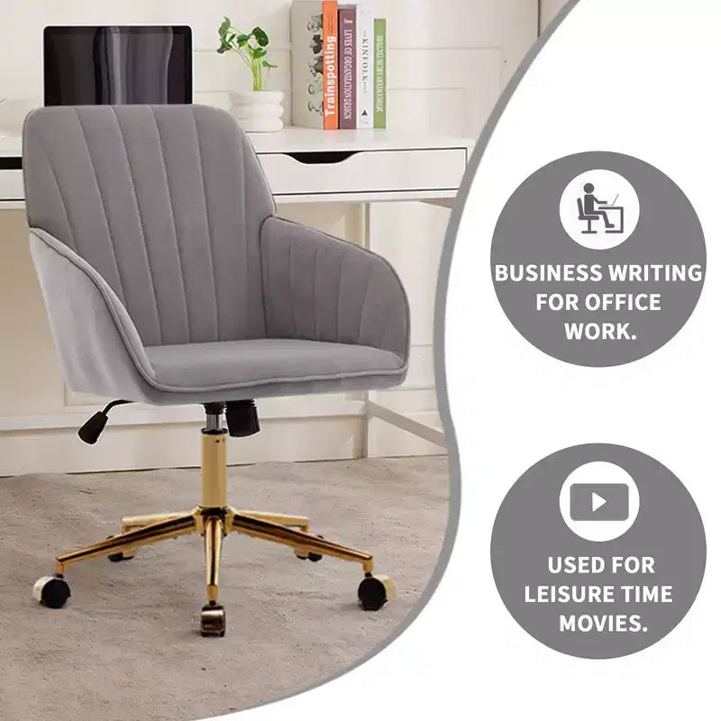 Okak Height-Adjustable Office Chair with Golden Metal Base, Computer Chair with Wheels and Backrest, Comfy Chair for Office, Home