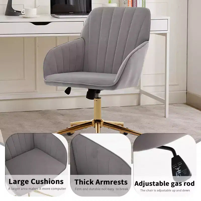Okak Height-Adjustable Office Chair with Golden Metal Base, Computer Chair with Wheels and Backrest, Comfy Chair for Office, Home