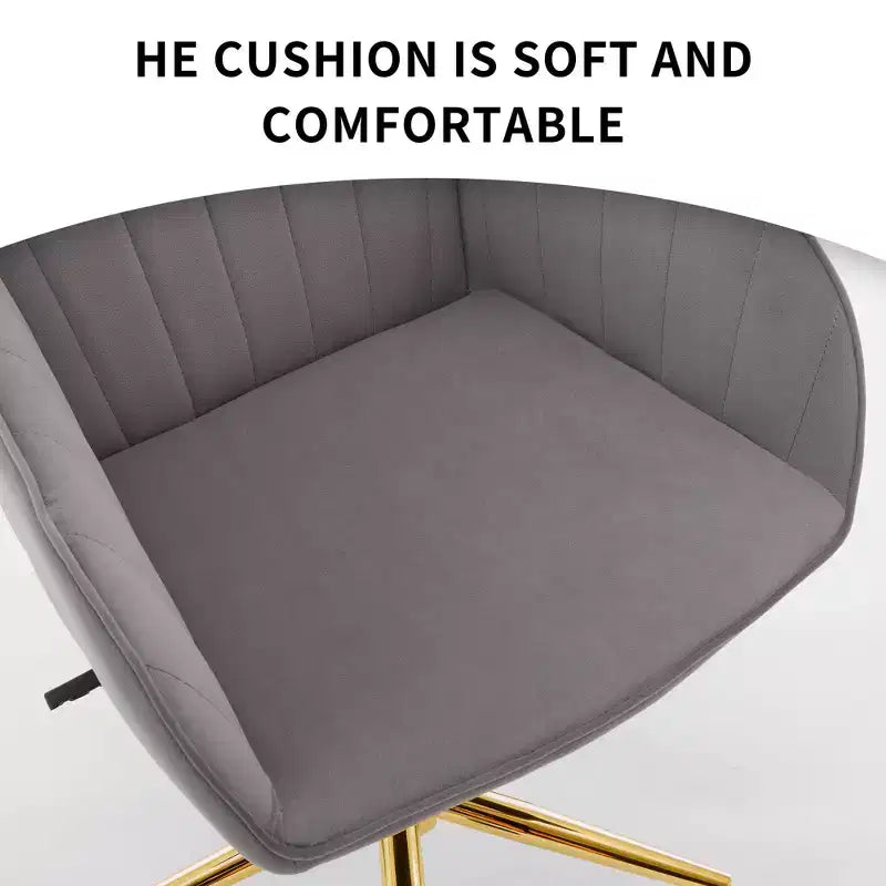 Okak Height-Adjustable Office Chair with Golden Metal Base, Computer Chair with Wheels and Backrest, Comfy Chair for Office, Home