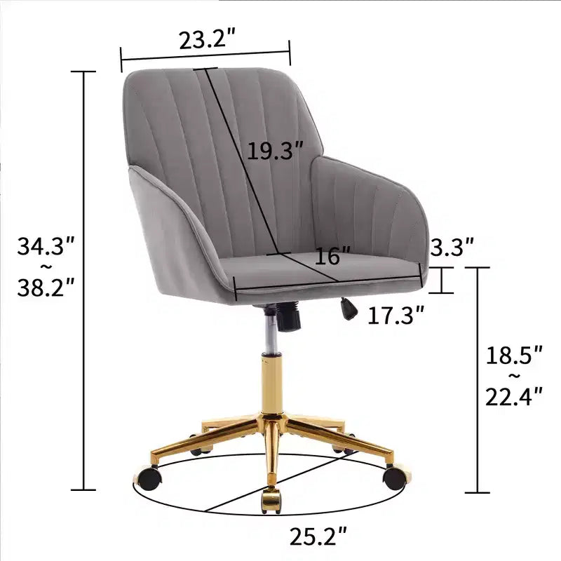 Okak Height-Adjustable Office Chair with Golden Metal Base, Computer Chair with Wheels and Backrest, Comfy Chair for Office, Home