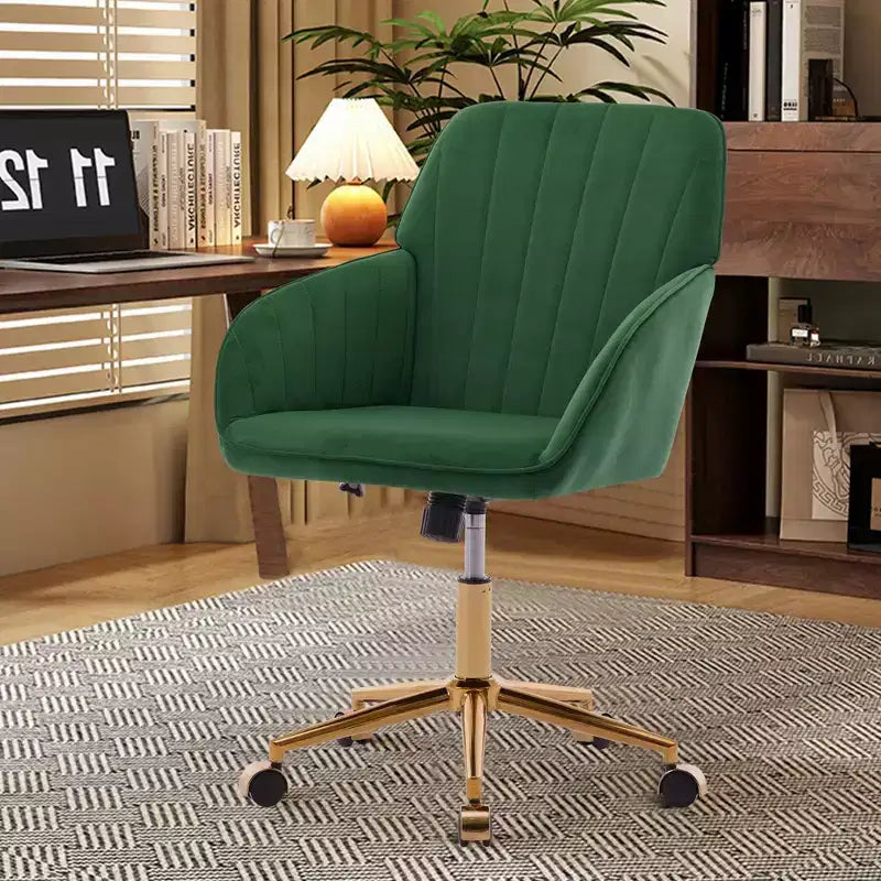 Okak Height-Adjustable Office Chair with Golden Metal Base, Computer Chair with Wheels and Backrest, Comfy Chair for Office, Home