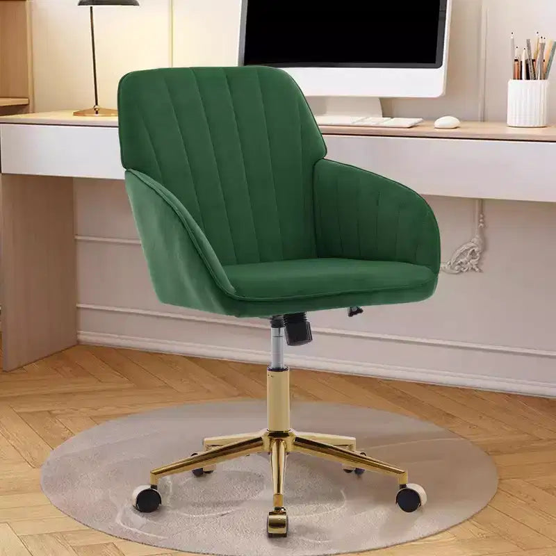 Okak Height-Adjustable Office Chair with Golden Metal Base, Computer Chair with Wheels and Backrest, Comfy Chair for Office, Home