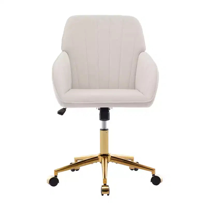 Okak Height-Adjustable Office Chair with Golden Metal Base, Computer Chair with Wheels and Backrest, Comfy Chair for Office, Home