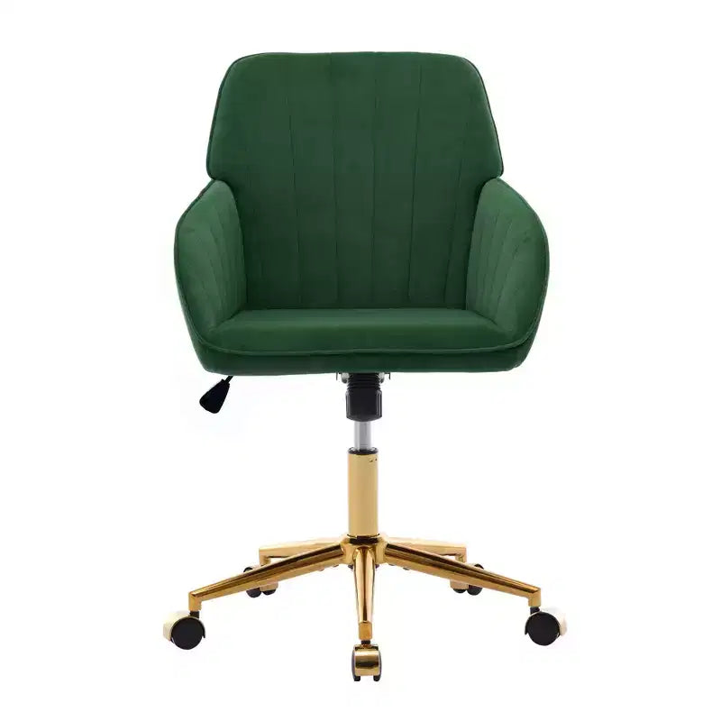 Okak Height-Adjustable Office Chair with Golden Metal Base, Computer Chair with Wheels and Backrest, Comfy Chair for Office, Home