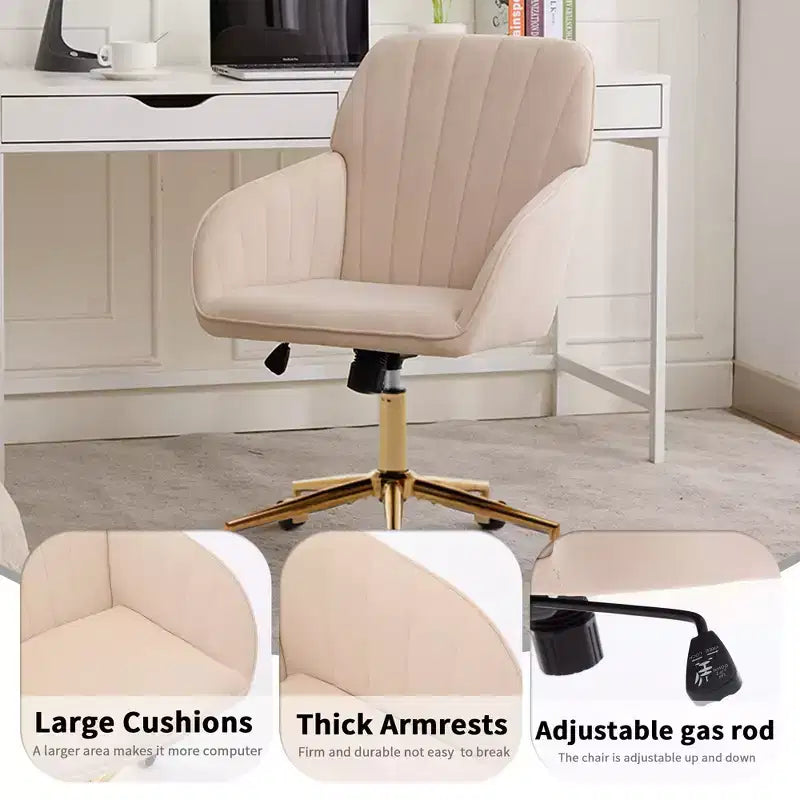 Okak Height-Adjustable Office Chair with Golden Metal Base, Computer Chair with Wheels and Backrest, Comfy Chair for Office, Home