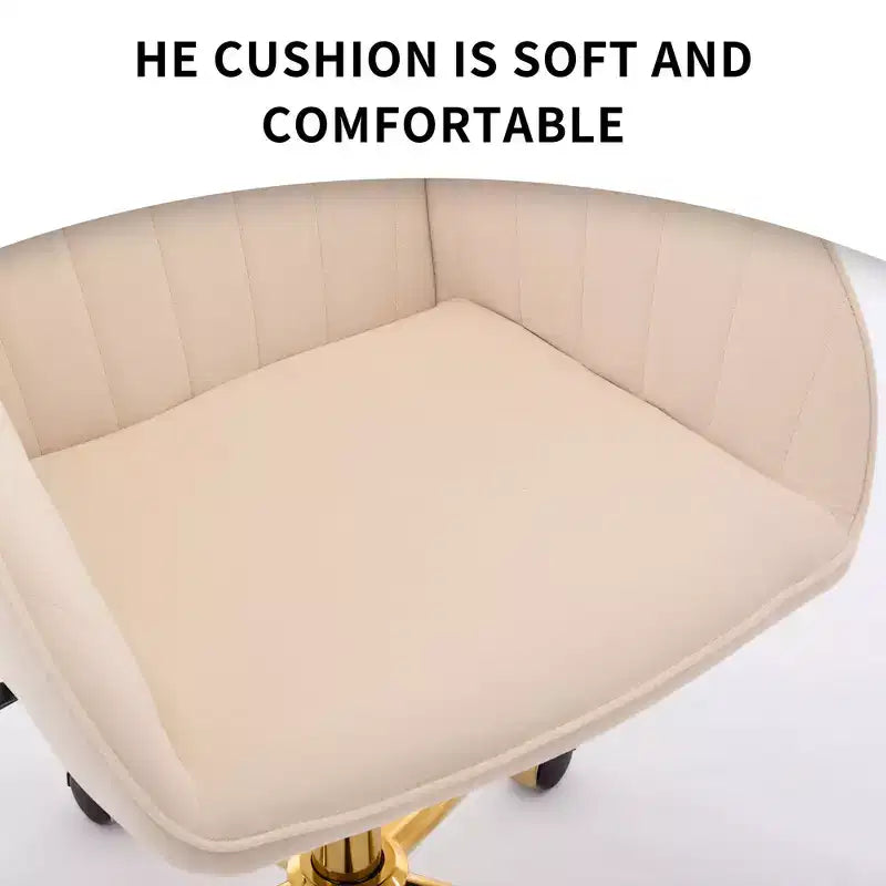 Okak Height-Adjustable Office Chair with Golden Metal Base, Computer Chair with Wheels and Backrest, Comfy Chair for Office, Home