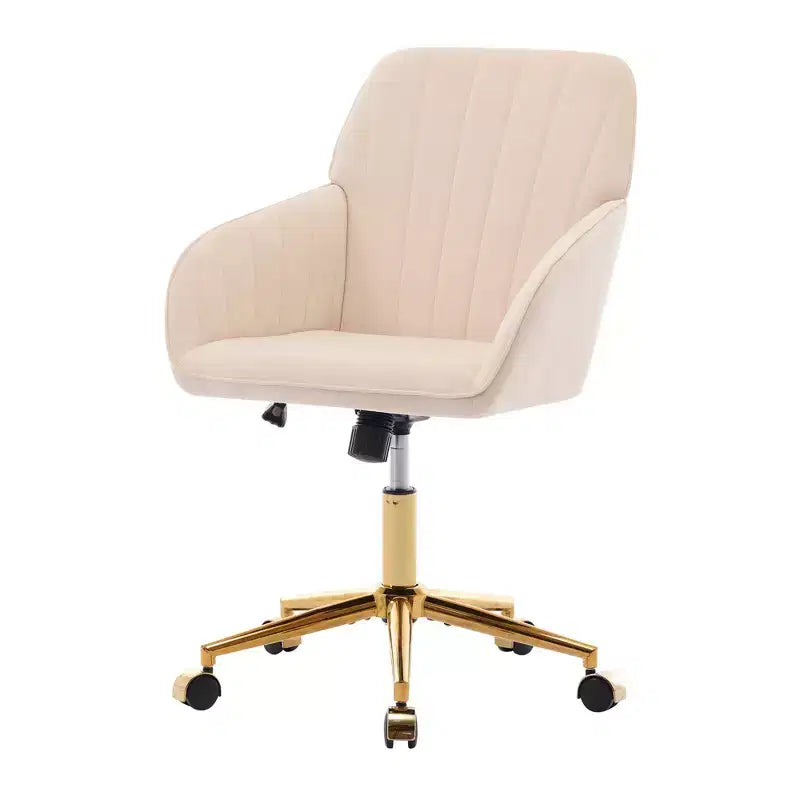 Okak Height-Adjustable Office Chair with Golden Metal Base, Computer Chair with Wheels and Backrest, Comfy Chair for Office, Home