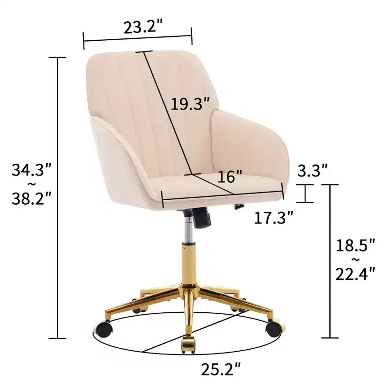 Okak Height-Adjustable Office Chair with Golden Metal Base, Computer Chair with Wheels and Backrest, Comfy Chair for Office, Home