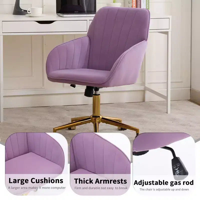 Okak Height-Adjustable Office Chair with Golden Metal Base, Computer Chair with Wheels and Backrest, Comfy Chair for Office, Home