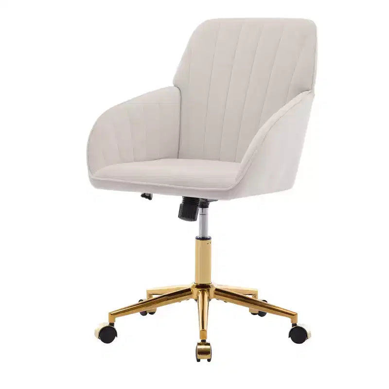 Okak Height-Adjustable Office Chair with Golden Metal Base, Computer Chair with Wheels and Backrest, Comfy Chair for Office, Home