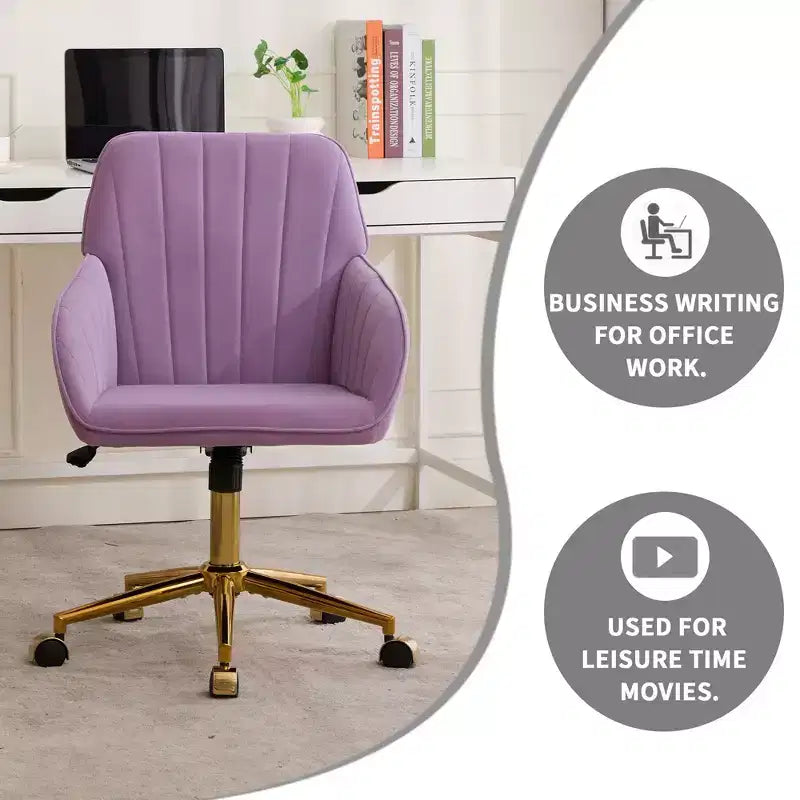 Okak Height-Adjustable Office Chair with Golden Metal Base, Computer Chair with Wheels and Backrest, Comfy Chair for Office, Home