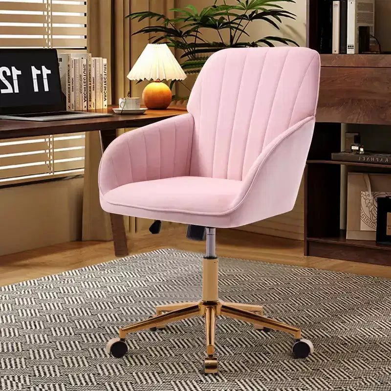 Okak Height-Adjustable Office Chair with Golden Metal Base, Computer Chair with Wheels and Backrest, Comfy Chair for Office, Home