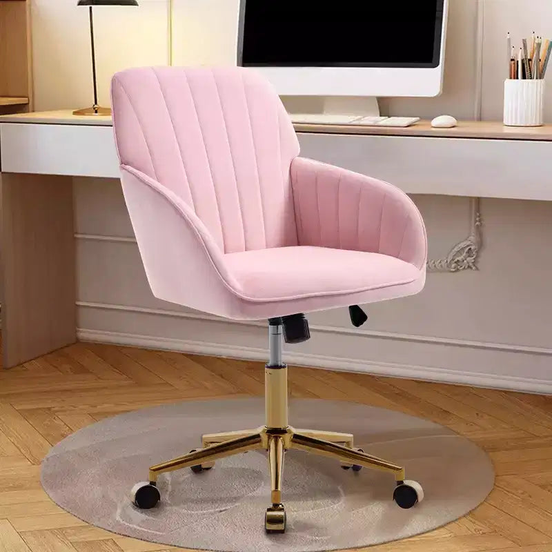 Okak Height-Adjustable Office Chair with Golden Metal Base, Computer Chair with Wheels and Backrest, Comfy Chair for Office, Home