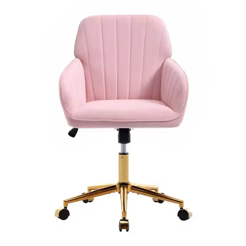 Okak Height-Adjustable Office Chair with Golden Metal Base, Computer Chair with Wheels and Backrest, Comfy Chair for Office, Home