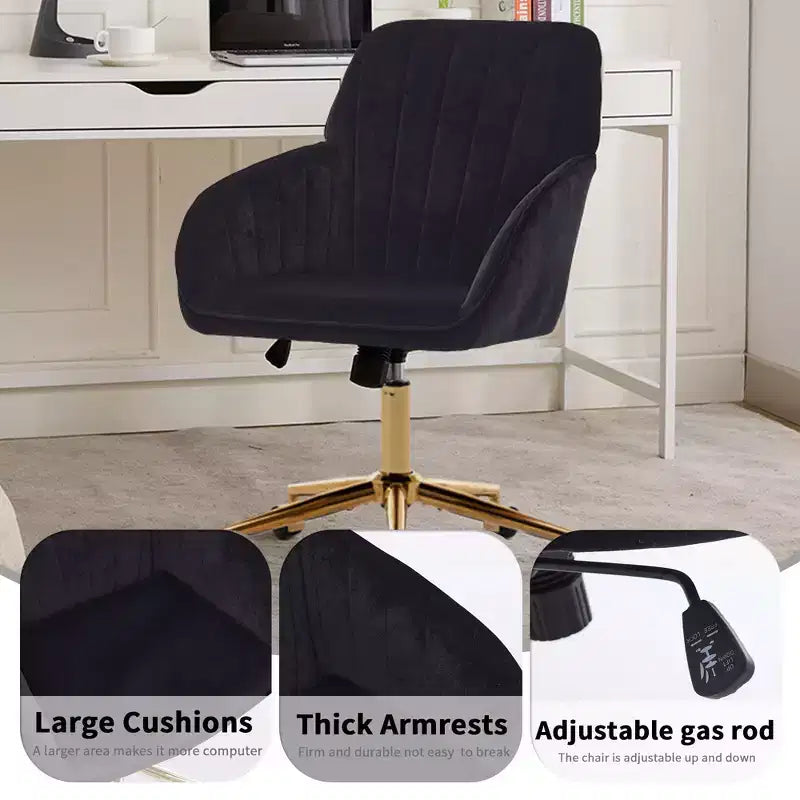 Okak Height-Adjustable Office Chair with Golden Metal Base, Computer Chair with Wheels and Backrest, Comfy Chair for Office, Home