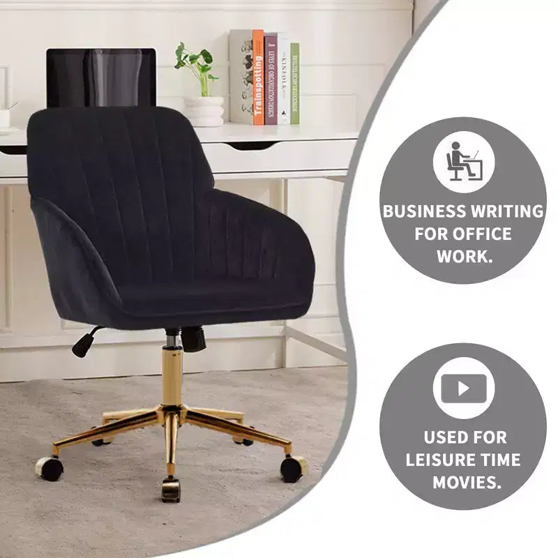 Okak Height-Adjustable Office Chair with Golden Metal Base, Computer Chair with Wheels and Backrest, Comfy Chair for Office, Home