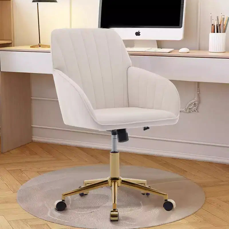 Okak Height-Adjustable Office Chair with Golden Metal Base, Computer Chair with Wheels and Backrest, Comfy Chair for Office, Home