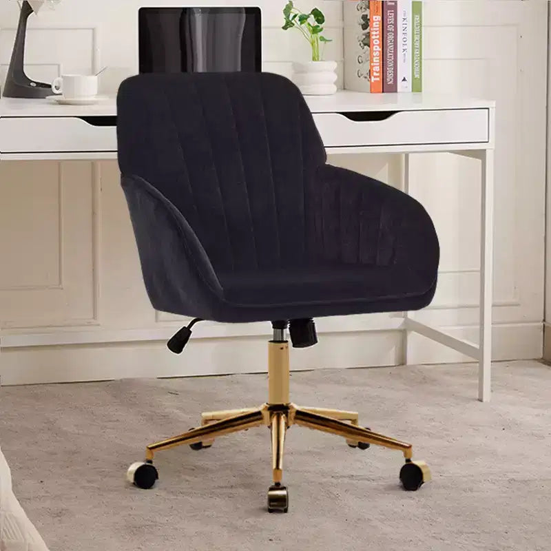 Okak Height-Adjustable Office Chair with Golden Metal Base, Computer Chair with Wheels and Backrest, Comfy Chair for Office, Home