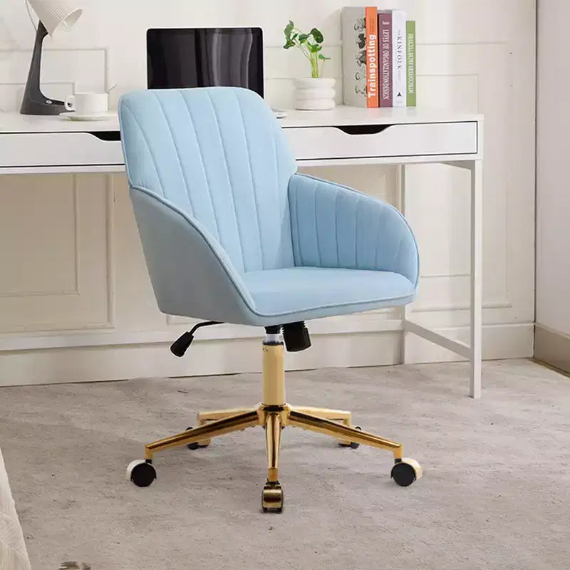 Okak Height-Adjustable Office Chair with Golden Metal Base, Computer Chair with Wheels and Backrest, Comfy Chair for Office, Home