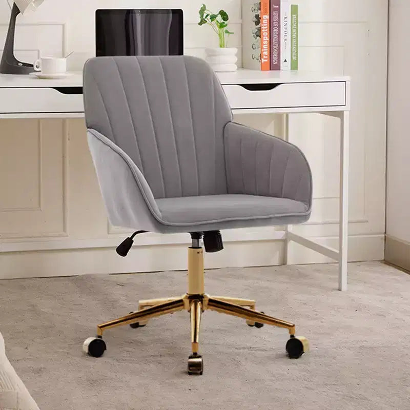Okak Height-Adjustable Office Chair with Golden Metal Base, Computer Chair with Wheels and Backrest, Comfy Chair for Office, Home