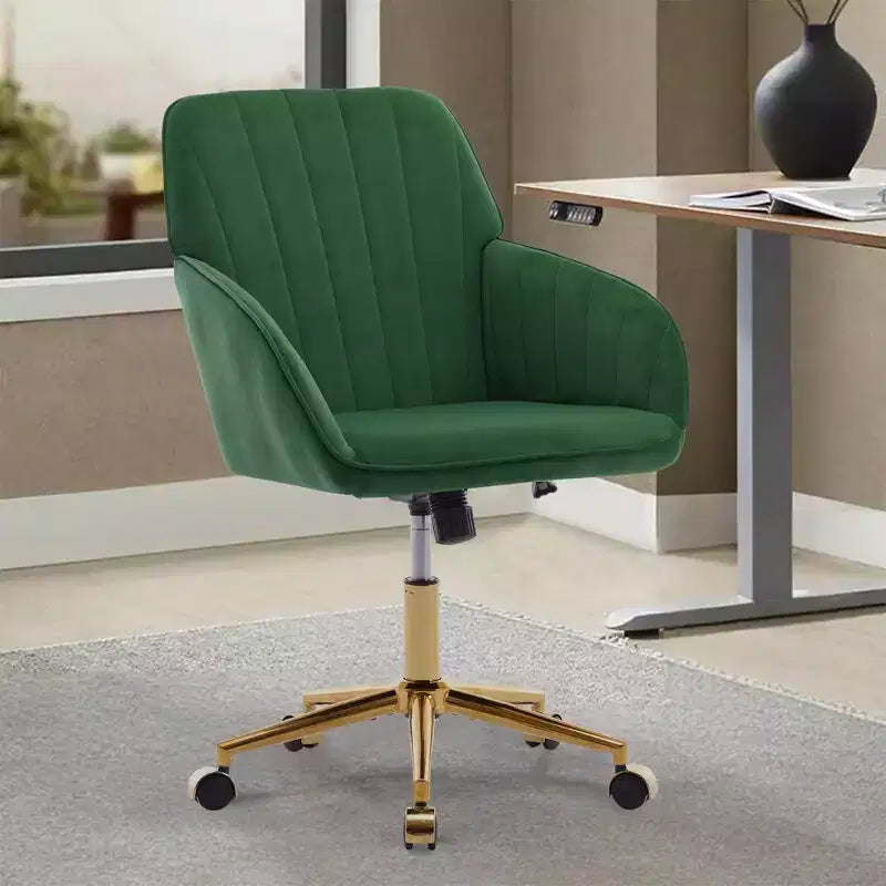 Okak Height-Adjustable Office Chair with Golden Metal Base, Computer Chair with Wheels and Backrest, Comfy Chair for Office, Home