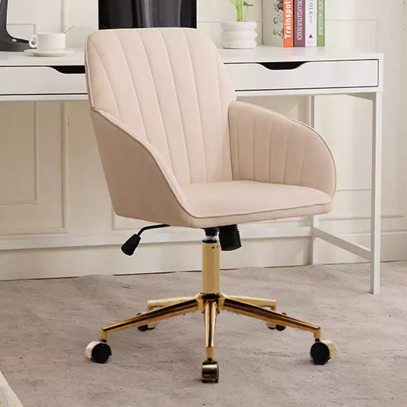 Okak Height-Adjustable Office Chair with Golden Metal Base, Computer Chair with Wheels and Backrest, Comfy Chair for Office, Home