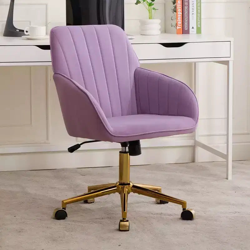 Okak Height-Adjustable Office Chair with Golden Metal Base, Computer Chair with Wheels and Backrest, Comfy Chair for Office, Home