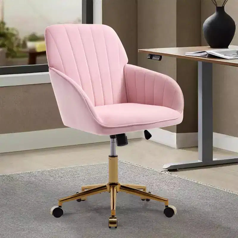 Okak Height-Adjustable Office Chair with Golden Metal Base, Computer Chair with Wheels and Backrest, Comfy Chair for Office, Home
