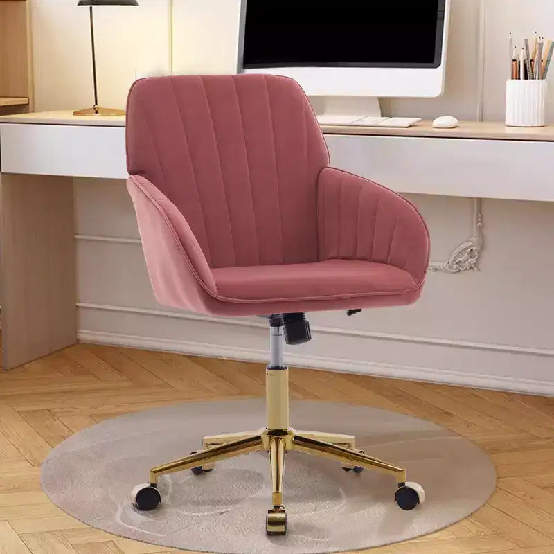 Okak Height-Adjustable Office Chair with Golden Metal Base, Computer Chair with Wheels and Backrest, Comfy Chair for Office, Home