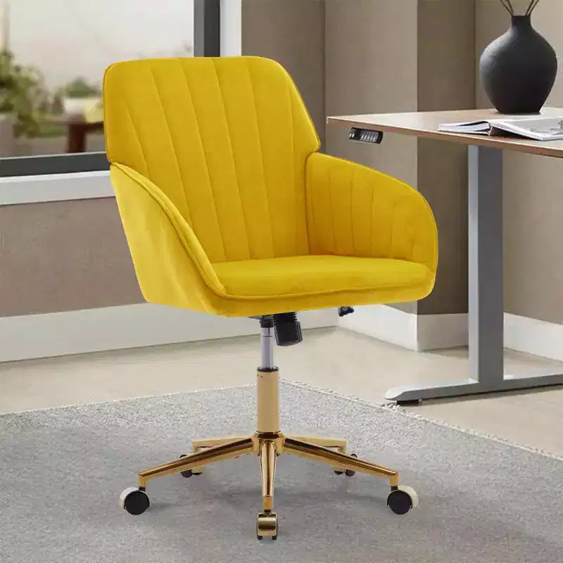 Okak Height-Adjustable Office Chair with Golden Metal Base, Computer Chair with Wheels and Backrest, Comfy Chair for Office, Home