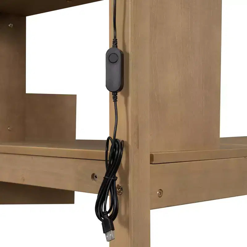 Twin Size Loft Bed with Desk & Storage Stairs, Wood Loft Bed Frame with LED Lights, Storage Shelves and Cabinets