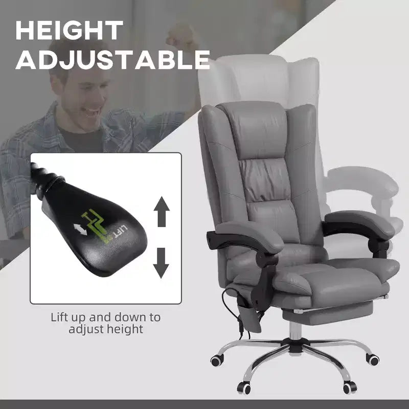 Okak Executive Office Chair with Heat, Massage Computer Chair with Foldable Footrest and Padding Armrest, Swivel Chair for Study, Reading Room