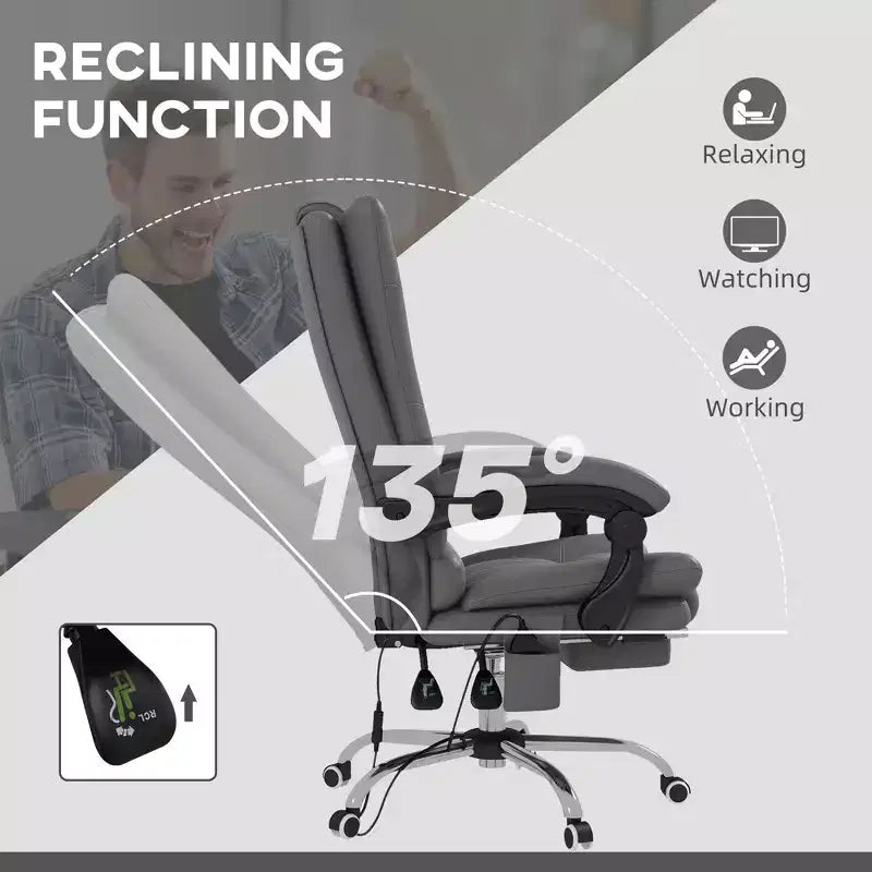 Okak Executive Office Chair with Heat, Massage Computer Chair with Foldable Footrest and Padding Armrest, Swivel Chair for Study, Reading Room