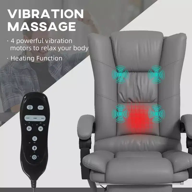 Okak Executive Office Chair with Heat, Massage Computer Chair with Foldable Footrest and Padding Armrest, Swivel Chair for Study, Reading Room