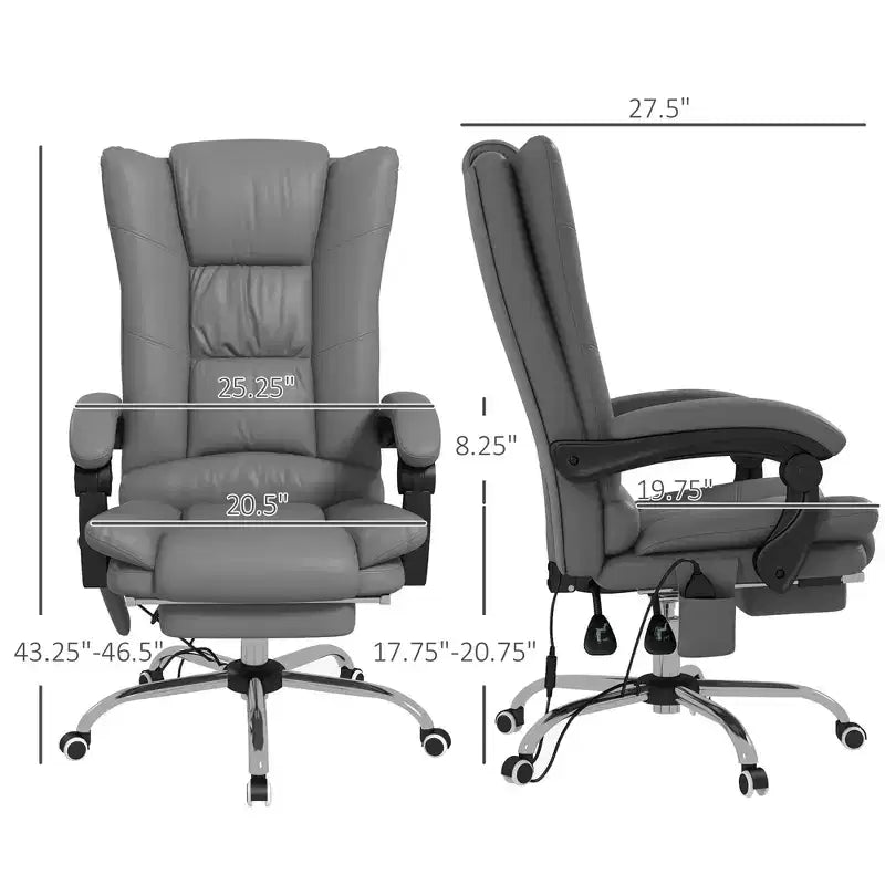 Okak Executive Office Chair with Heat, Massage Computer Chair with Foldable Footrest and Padding Armrest, Swivel Chair for Study, Reading Room
