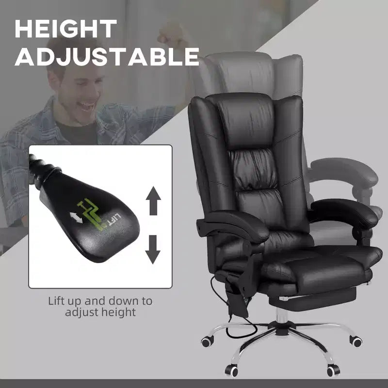 Okak Executive Office Chair with Heat, Massage Computer Chair with Foldable Footrest and Padding Armrest, Swivel Chair for Study, Reading Room