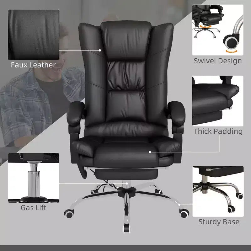 Okak Executive Office Chair with Heat, Massage Computer Chair with Foldable Footrest and Padding Armrest, Swivel Chair for Study, Reading Room