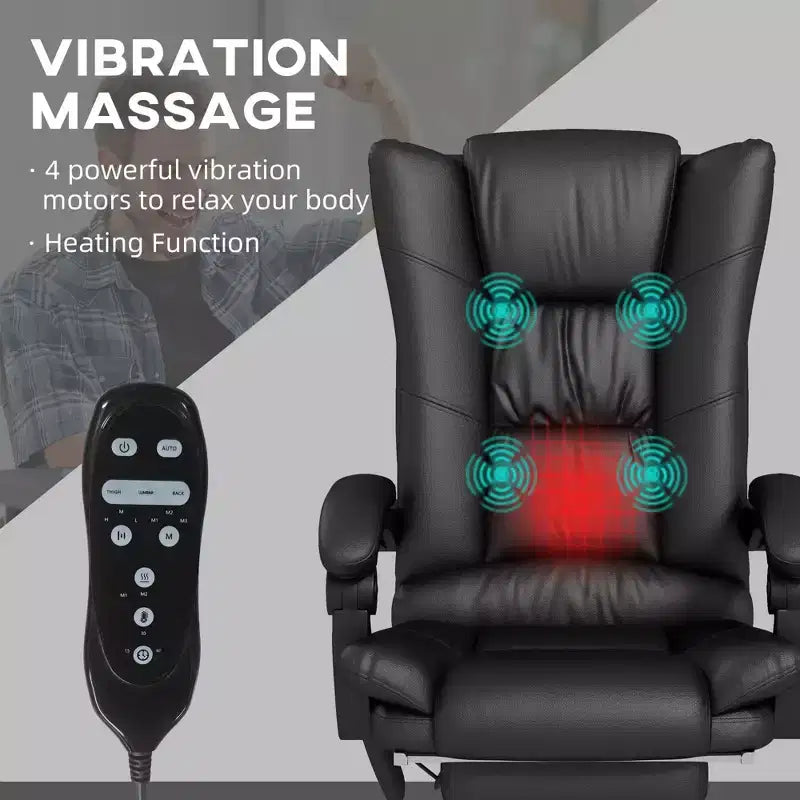 Okak Executive Office Chair with Heat, Massage Computer Chair with Foldable Footrest and Padding Armrest, Swivel Chair for Study, Reading Room