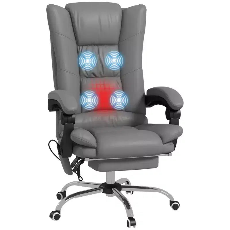 Okak Executive Office Chair with Heat, Massage Computer Chair with Foldable Footrest and Padding Armrest, Swivel Chair for Study, Reading Room