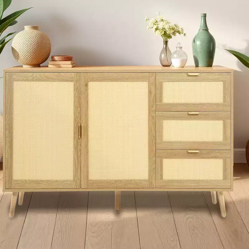 Home Imports Emporium Natural Rattan Boho Storage Cabinet for Living Room & Dining
