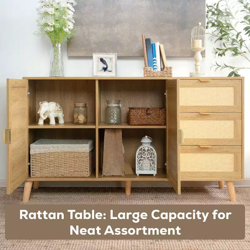 Home Imports Emporium Natural Rattan Boho Storage Cabinet for Living Room & Dining