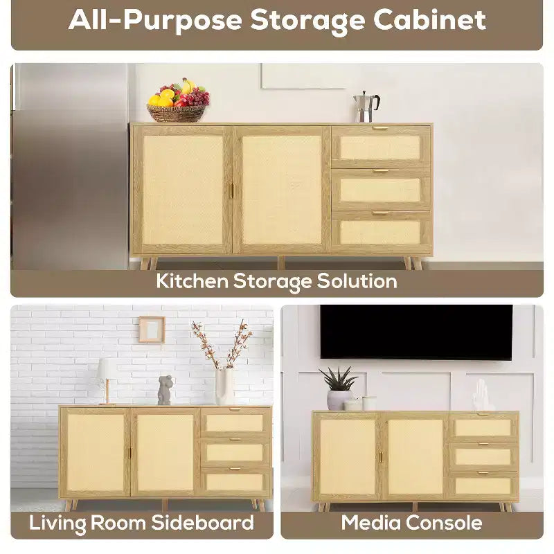 Home Imports Emporium Natural Rattan Boho Storage Cabinet for Living Room & Dining