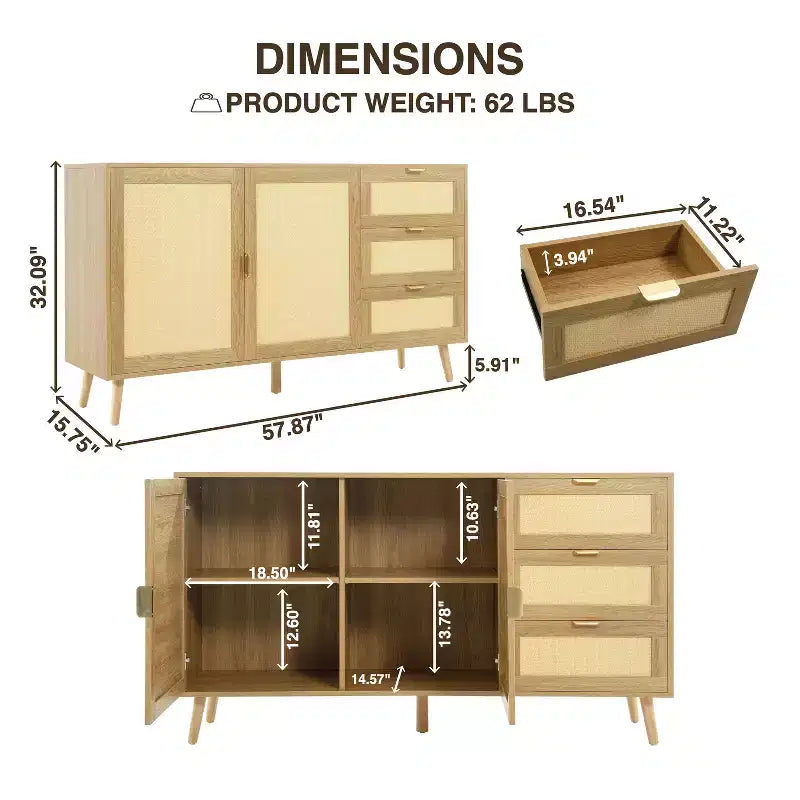 Home Imports Emporium Natural Rattan Boho Storage Cabinet for Living Room & Dining