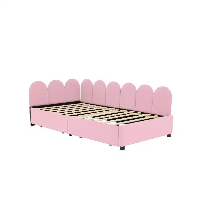 Bellemave Twin Size Upholstered Daybed with 2 Storage Drawers, Velvet L-Shape daybed, upholstered daybed for Bedroom Living Room,Pink