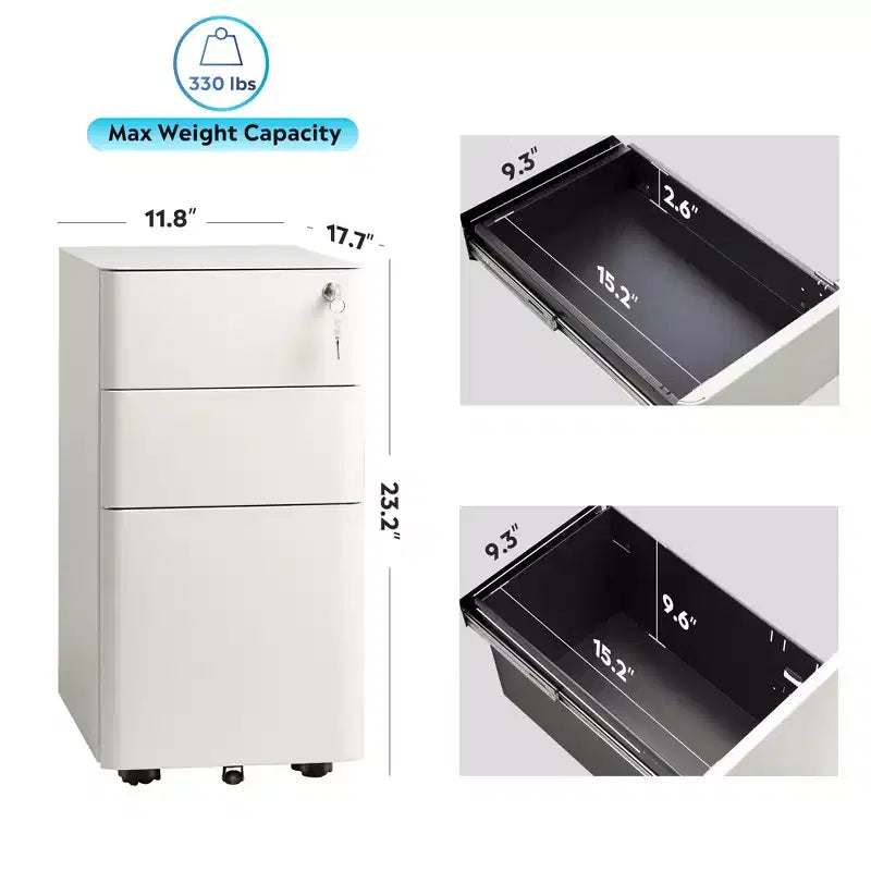 GALAXHERO File Cabinet, 3-Drawer Vertical Filing Cabinet, Slim Space-Saving Storage for Legal/Letter Size Files, Home & Office Organization