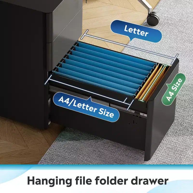 GALAXHERO File Cabinet, 3-Drawer Vertical Filing Cabinet, Slim Space-Saving Storage for Legal/Letter Size Files, Home & Office Organization