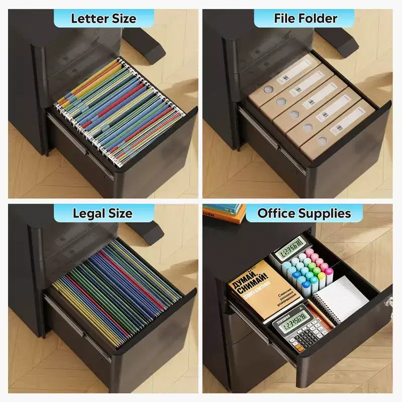 GALAXHERO File Cabinet, 3-Drawer Vertical Filing Cabinet, Slim Space-Saving Storage for Legal/Letter Size Files, Home & Office Organization