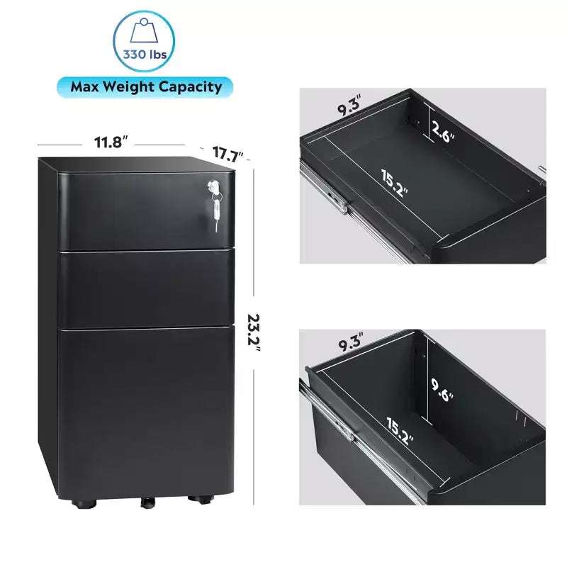 GALAXHERO File Cabinet, 3-Drawer Vertical Filing Cabinet, Slim Space-Saving Storage for Legal/Letter Size Files, Home & Office Organization